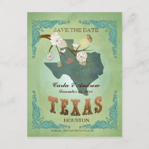Save The Date - Texas Map With Lovely Birds Announcement Postcard