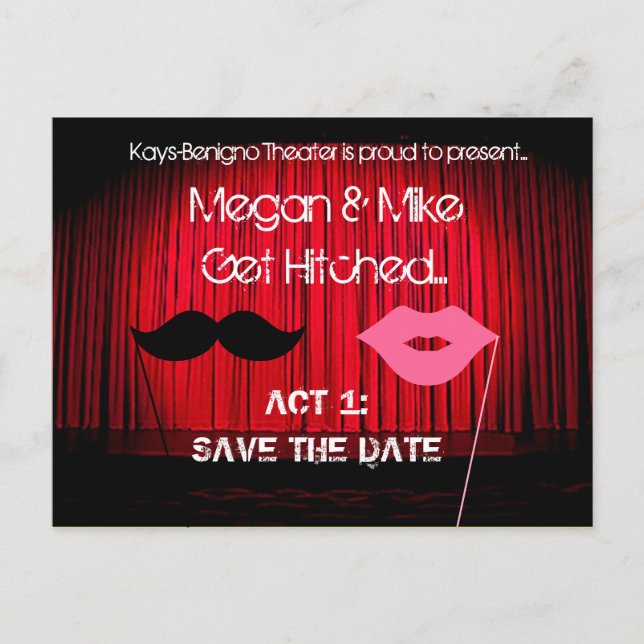Save the Date Theater Wedding Announcement Postcard (Front)