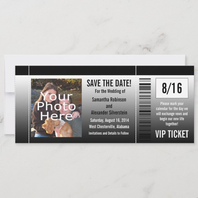 Save the Date Ticket Invitations with Photo (Front)
