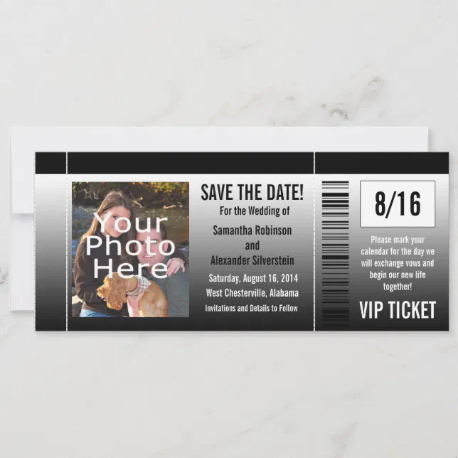 Save the Date Ticket Invitations with Photo | Zazzle