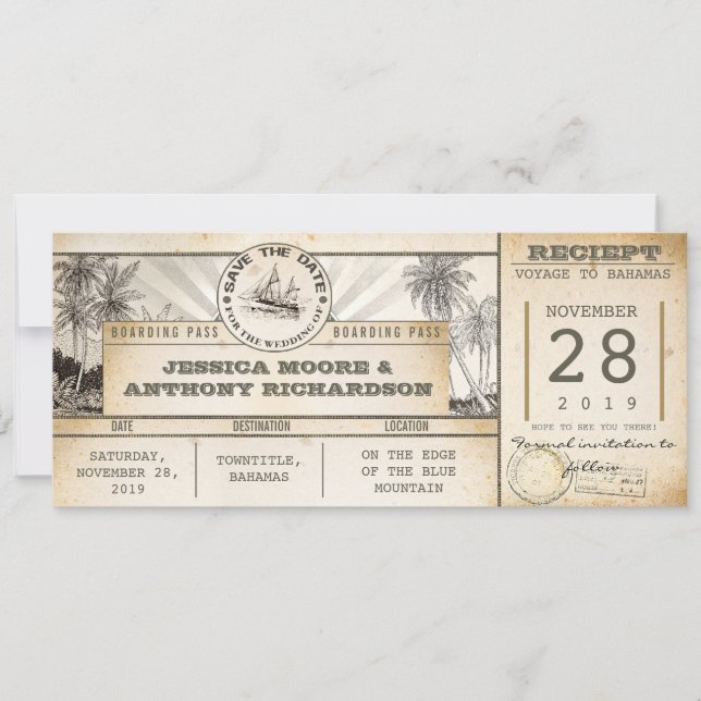 save the date tickets - vintage invitations (Front)