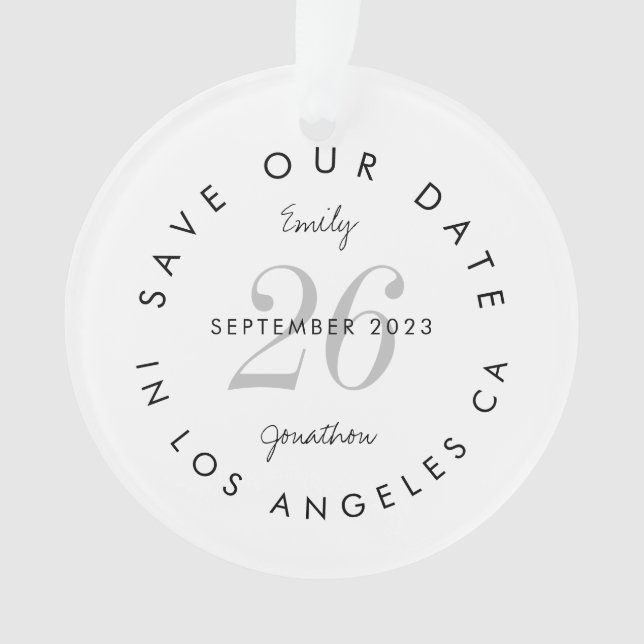 Save the Date Tinted Day Black Names Typographical Ornament (Front)