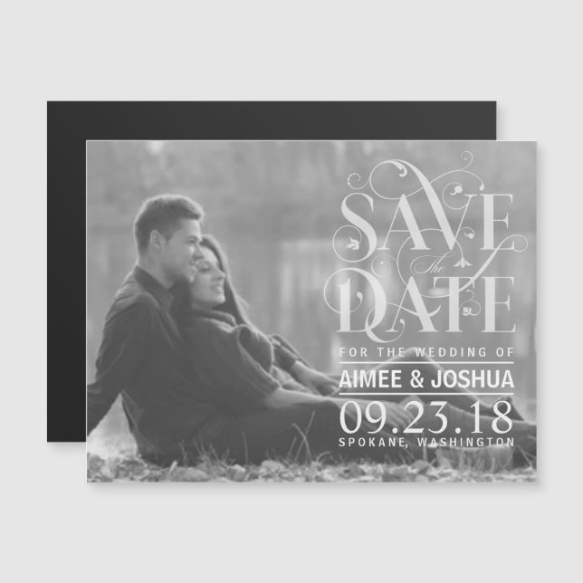 Save the Date Transparent Typography Photo Magnetic Invitation (Front/Back)