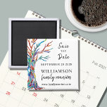 Save The Date Tree Family Reunion Magnet<br><div class="desc">Ask your family to Save the Date for their Family Reunion with this stylish magnet. It features a colorful family tree which was originally made in glass mosaic. Easily customizable with your details. Use the Customize Further option to change the text size, style or color if you wish. Because we...</div>