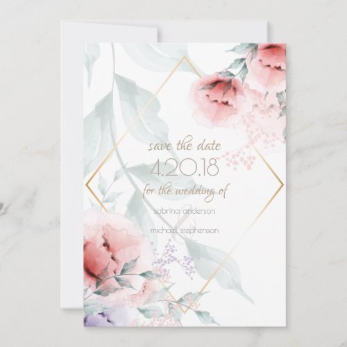 Save the Date  Trendy CoralLilac Aquarelle Peony