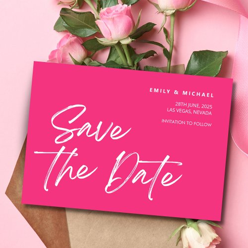 Save The Date Trendy Pink  White Flamingo Custom