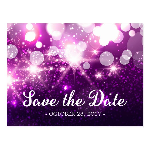 Save The Date - Trendy Purple Glitter Sparkles Postcard