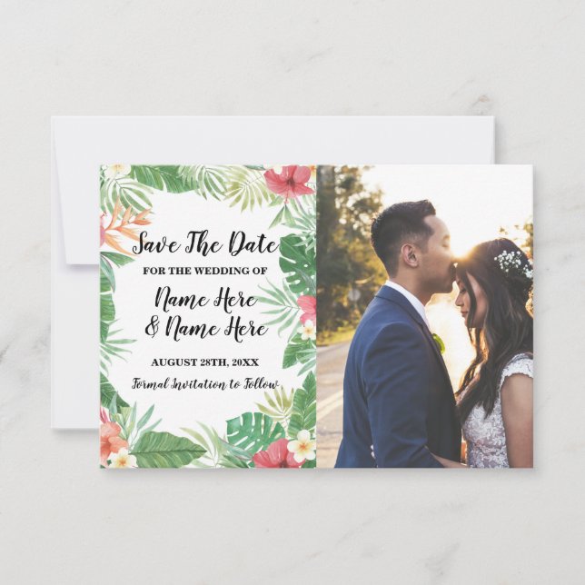 Save the Date Tropical Aloha Floral Flowers Photo (Front)