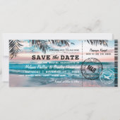 Save the Date Tropical Beach Lights Boarding Pass (Front)