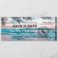 Save the Date Tropical Beach Lights Boarding Pass