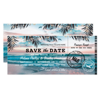 Save the Date Tropical Beach Lights Boarding Pass Card