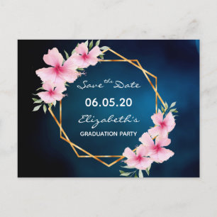Save the Date tropical blue graduation party Postcard