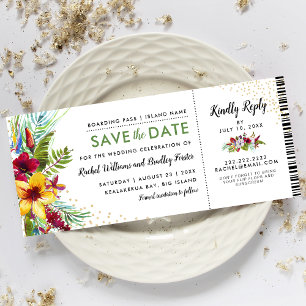 Save the Date Tropical Floral Boarding Pass