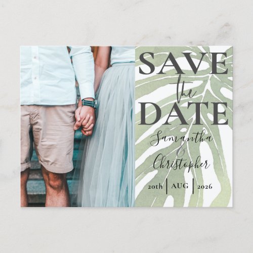 Save the Date Tropical Monstera  Photo Wedding Announcement Postcard