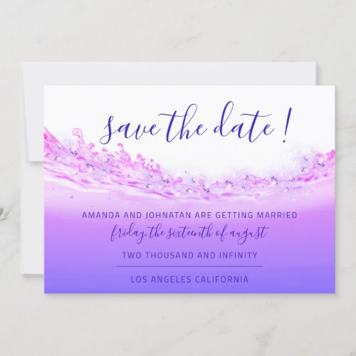 Save The Date Tropical Ocean Pink Waves Cobalt Blu