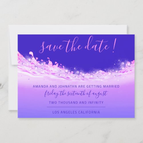 Save The Date Tropical Ocean Pink Waves Ombre Blue