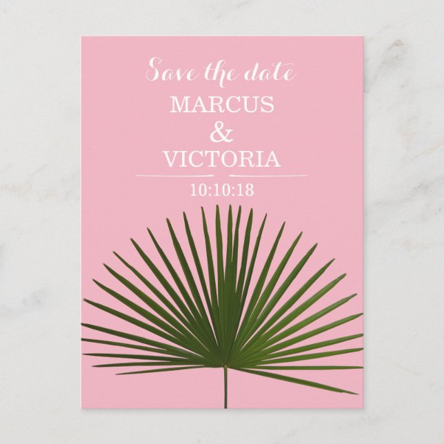 Save The date Tropical Palm Frond Leaf Wedding Announcement Postcard (Front)