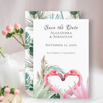 Save The Date Tropical Pink Flamingo Wedding by Ricaso_Wedding at Zazzle