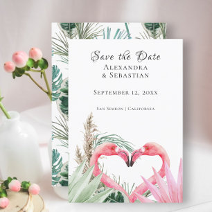 Save The Date Tropical Pink Flamingo Wedding