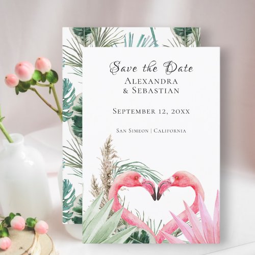 Save The Date Tropical Pink Flamingo Wedding