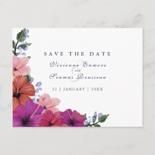 Save the Date tropical watercolor flower wedding Postcard