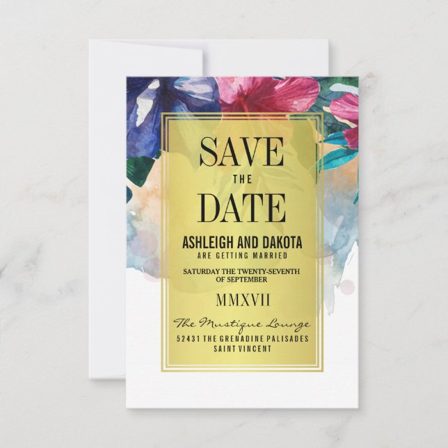 Save The Date | Tropical Watercolor Flowers (Front)