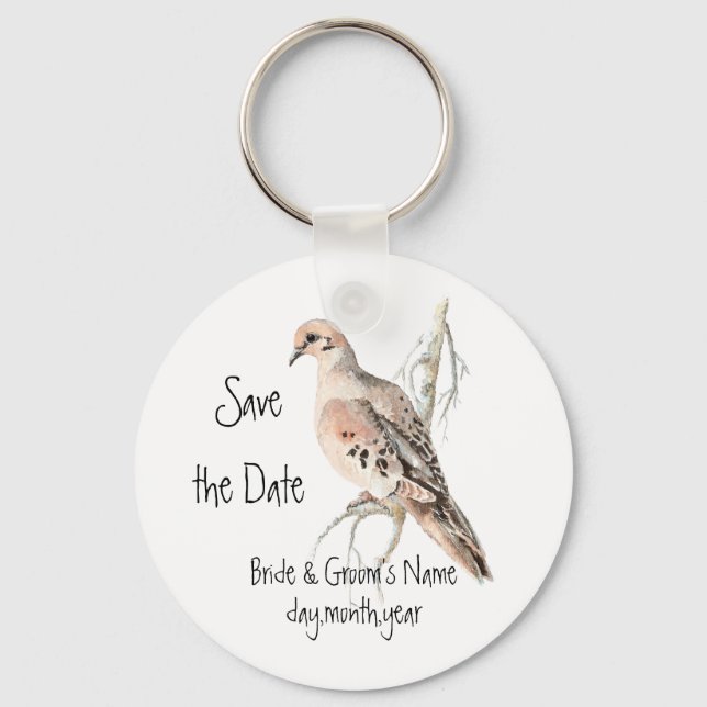 Save the Date, TurtleDove, Bird Wedding Keychain (Front)