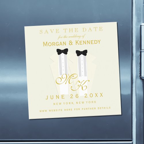 Save the Date Tuxedo Bow Tie Groom Wedding Magnetic Invitation