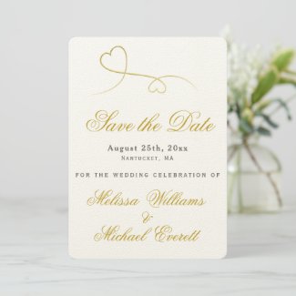 Save the Date | Two Elegant Gold Hearts Wedding