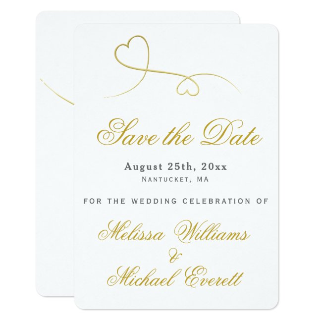 Save the Date | Two Elegant Gold Hearts Wedding