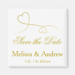 Save the Date Two Elegant Gold Hearts Wedding Magnet