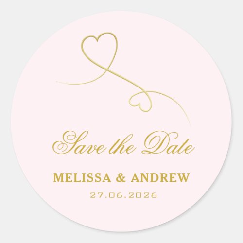 Save the Date  Two Gold Hearts Blush Pink Wedding Classic Round Sticker
