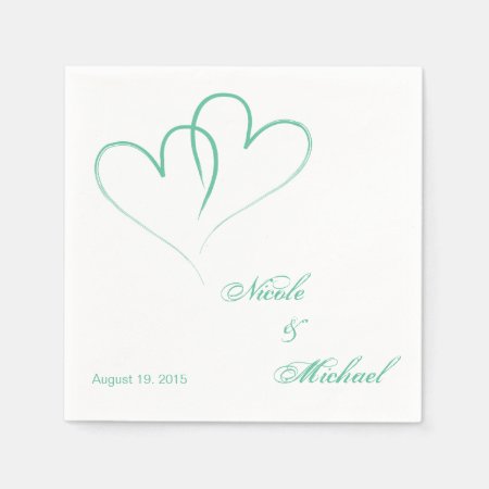 Save The Date - Two Hearts Intertwined Mint Napkins