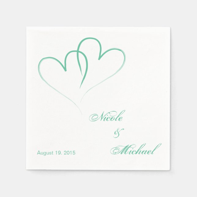 Save The Date - Two hearts intertwined Mint Napkins (Front)