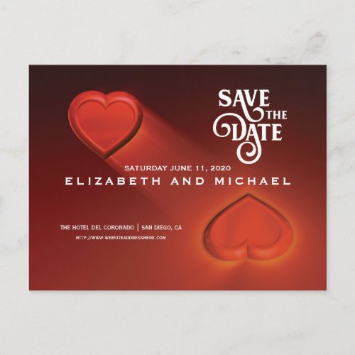 Save The Date Two Hearts Red Postcard Version 2