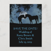 Save the Date two Horses in Moonlight Postcard