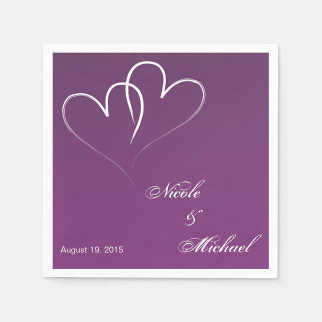 Save The Date - Two White Hearts intertwined Napkins (Front)
