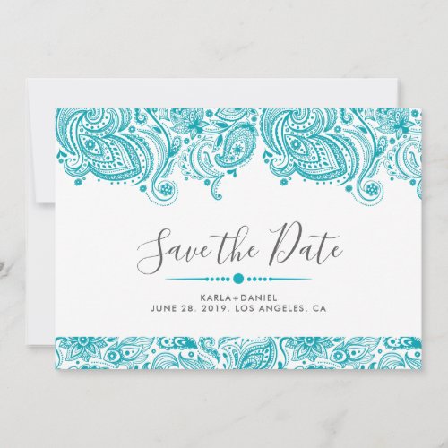 Save The Date Typography  Turquoise Paisley