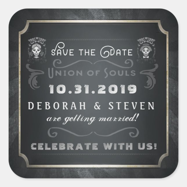 Save the Date Union of Souls Halloween Square Sticker (Front)