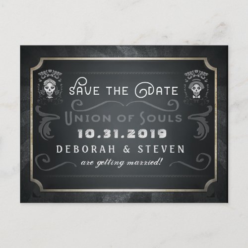 Save the Date Union of Souls Skeletons Wedding Announcement Postcard