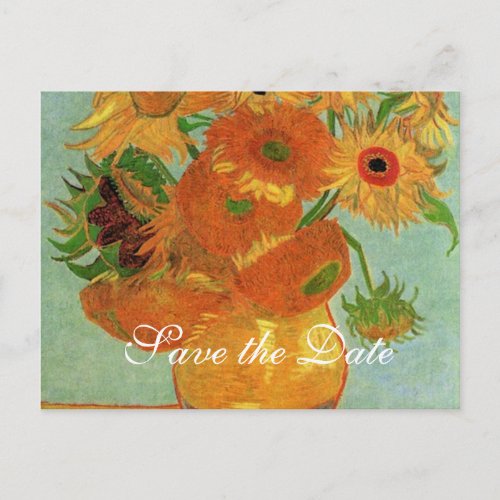 save the date van Gogh sunflowers Announcement Postcard