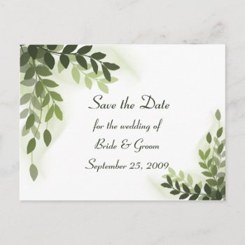Save The Date - Varigated Green Leaves Postcard by AJsGraphics at Zazzle