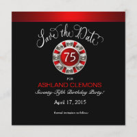 Save the Date Vegas Casino Chip | red silver black