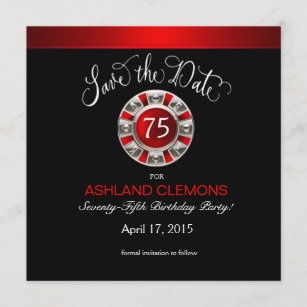 Save the Date Vegas Casino Chip   red silver black