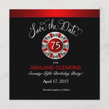 Save The Date Vegas Casino Chip | Red Silver Black by glamprettyweddings at Zazzle