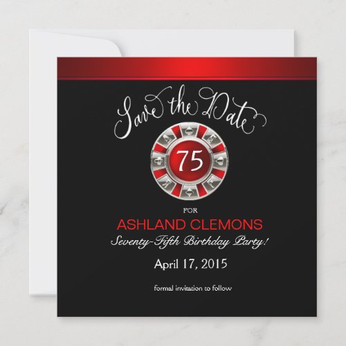 Save the Date Vegas Casino Chip  red silver black