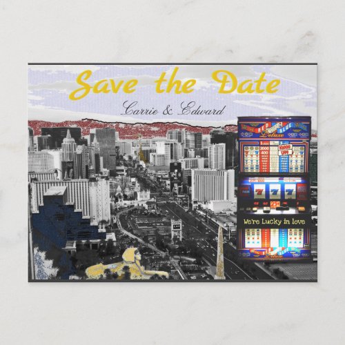 Save the Date Vegas Slot Machine Announcement Postcard