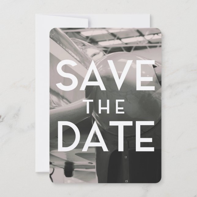 Save the Date Vintage Aircraft Hanger Invitation (Back)