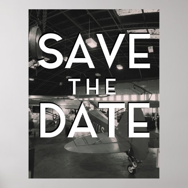 Save the Date Vintage Aircraft Hanger Poster (Front)