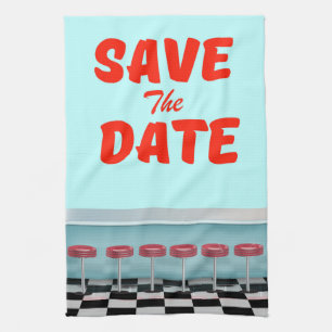 Save the Date vintage american Diner Kitchen Towel